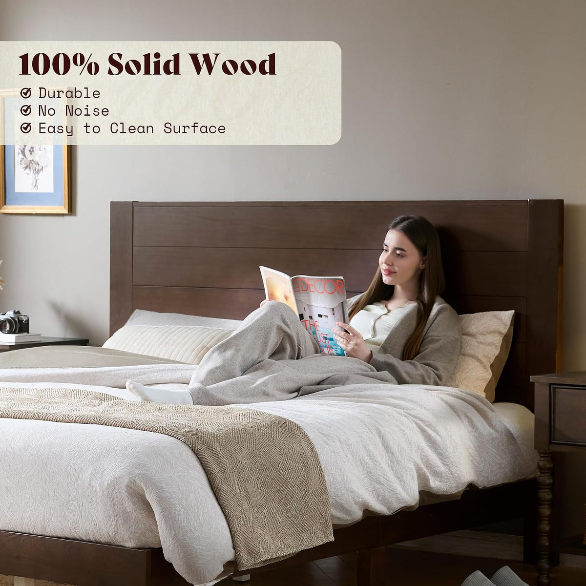 amerlife queen size solid wood bed frame with, front angle view