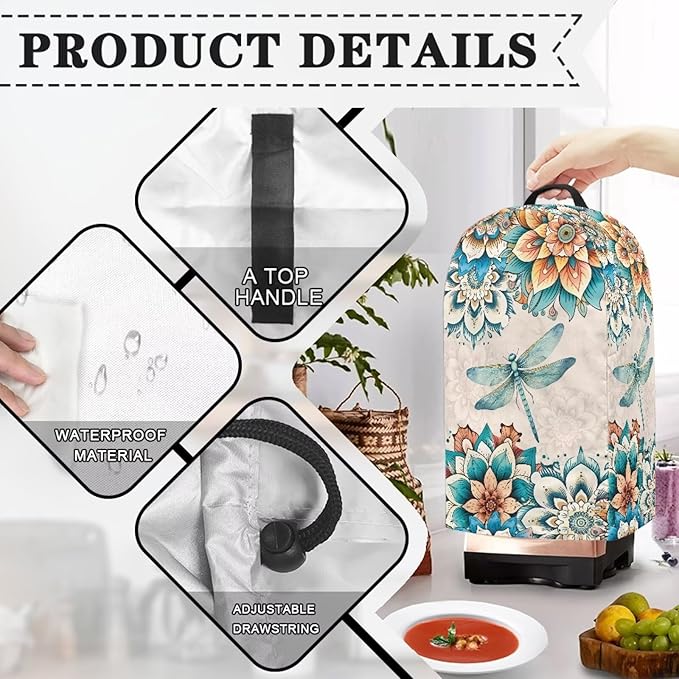 Dragonfly Floral Blender Dust Cover, Stand Mixer, Coffee Maker, Food Processor - Image 4