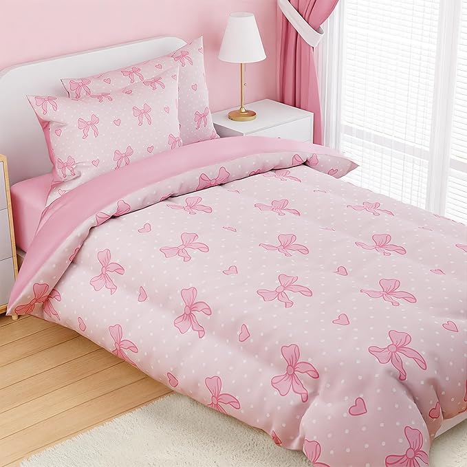 SANDJEST Bow Comforter Set Twin Size 68x86in - Image 5