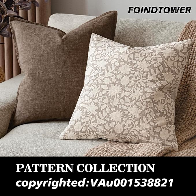 Foindtower Set of 2 Decorative Neutral Floral Throw Pillow Covers Accent - Image 3