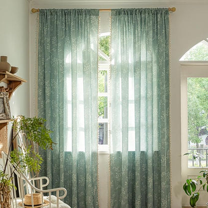 ENJOYBRIDAL Floral Curtains 63 Inch Length Sage Green Farmhouse Drapes Living - Image 2