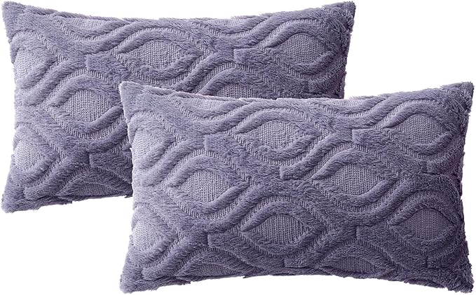 MIULEE Blue Purple Throw Pillow Covers 12x20 Inch, Soft Winter Plush Faux Wool - Image 6
