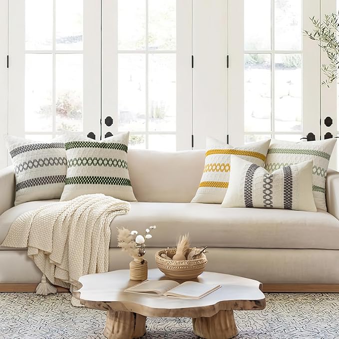 MIULEE Set of 2 Moss Green Boho Decorative Pillow Covers 18x18 Inch Farmhouse - Image 2