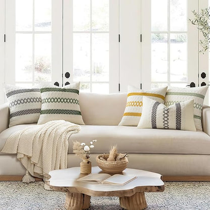 MIULEE Set of 2 Moss Green Boho Decorative Pillow Covers 20x20 Inch Farmhouse - Image 2