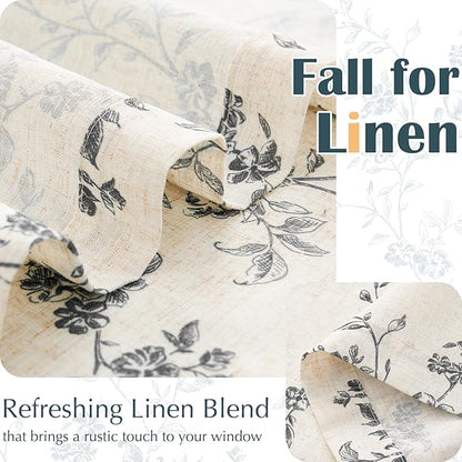 jinchan Floral Kitchen Curtains 30 Inch Linen Tier Curtains Farmhouse Cafe Half - Image 5