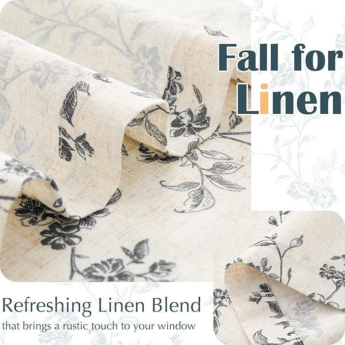 jinchan Floral Kitchen Curtains 24 Inch Linen Tier Curtains Farmhouse Cafe Half - Image 4