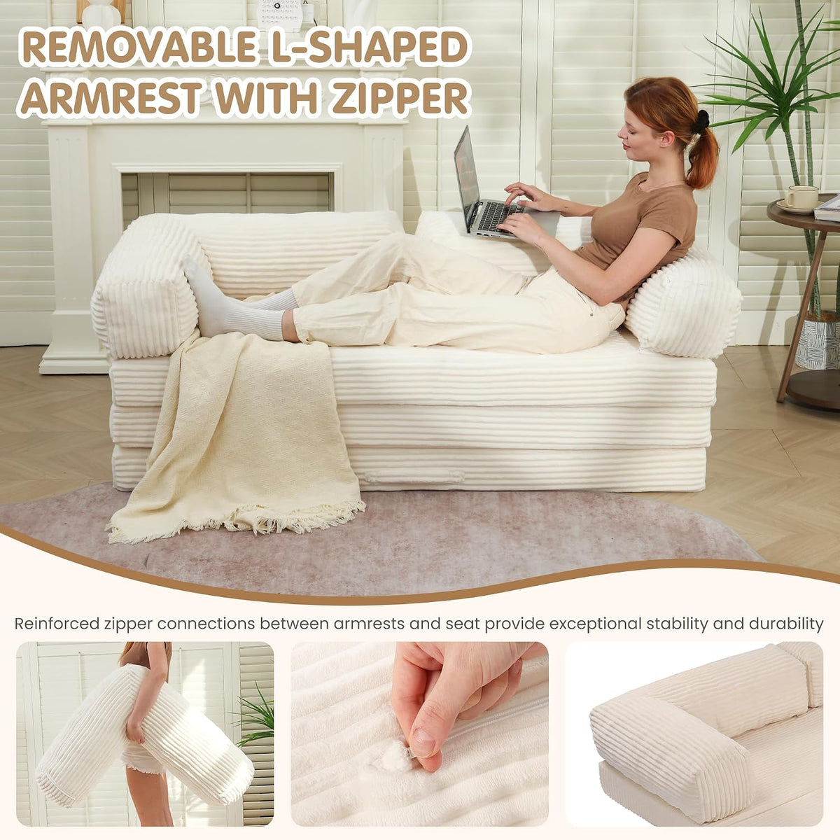 convertible sofa bed queen,5-in-1 tri-fold boneless couch with, side view