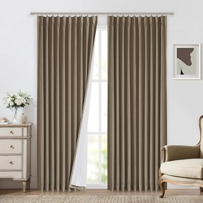 Vision Home Brown Pinch Pleated Full Blackout Curtains Linen Blended 60" Wide - Image 2