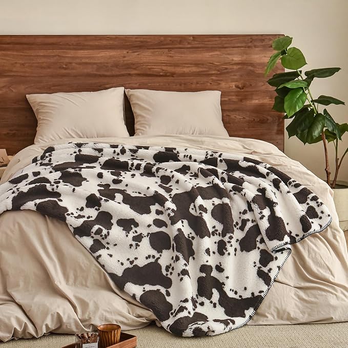 PHF Cute Cow Print Sherpa Throw Blanket - Image 4