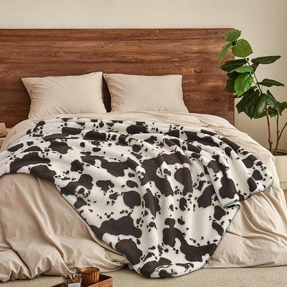 PHF Cute Cow Print Sherpa Throw Blanket - Image 4