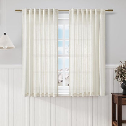 Cream Linen Sheer Curtains 54 Inch Length 2 Panel Set Back Tab Pocket Semi by Nanspring