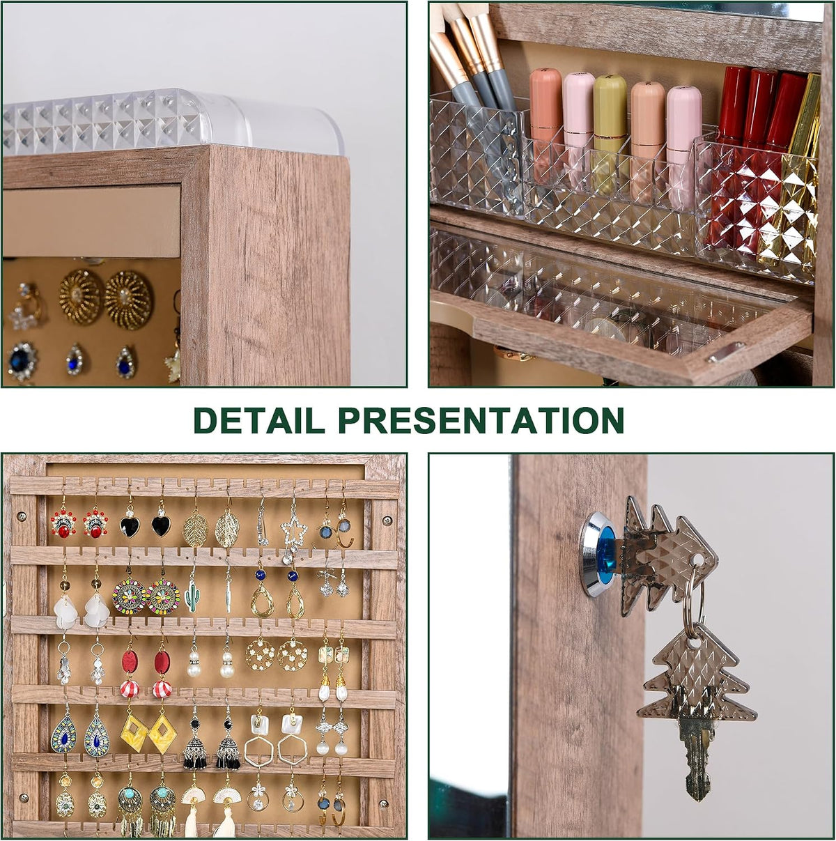 hnebc over the door jewelry organizer with led, front angle view