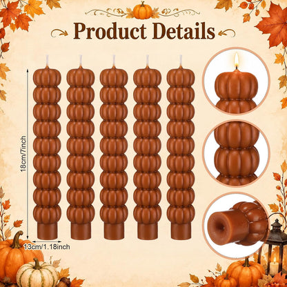 Conelist 5 Pcs Pumpkin Taper Candles Autumn Halloween Gifts, Warm Brown