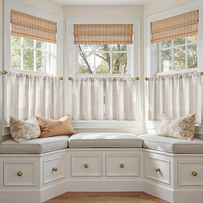 jinchan Striped Linen Kitchen Curtains 20 Inches Tier Curtains Farmhouse Modern - Image 4