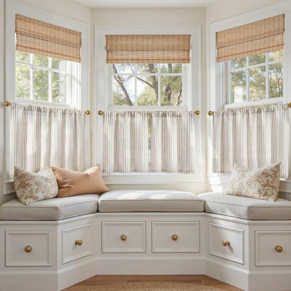 jinchan Striped Linen Kitchen Curtains 20 Inches Tier Curtains Farmhouse Modern - Image 4