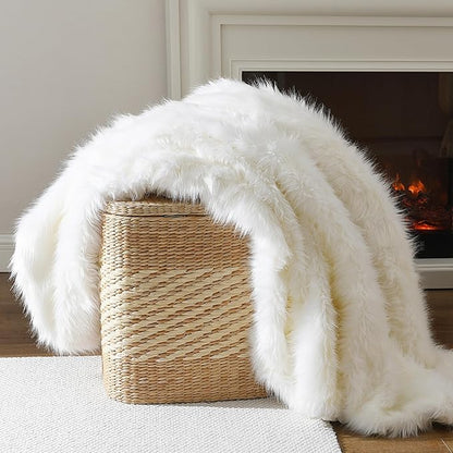 HORIMOTE HOME Luxury Plush Faux Fur Blanket, Long Pile White Throw Blanket - Image 2