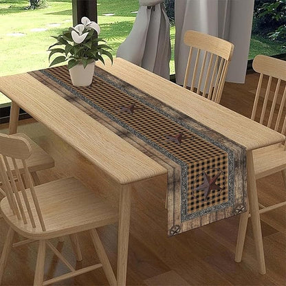 Western Table Runner, Rustic Texas Star Wooden Plank Buffalo Plaid Farmhouse - Image 2