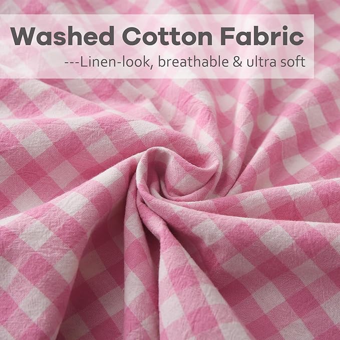 2 Pack Pink White Plaid Ruffle Gingham Throw Pillow Covers, 100% Washed Cotton - Image 6