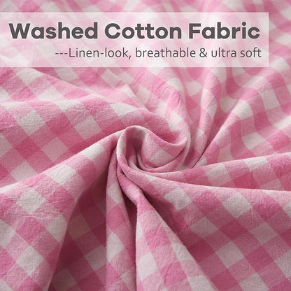 2 Pack Pink White Plaid Ruffle Gingham Throw Pillow Covers, 100% Washed Cotton - Image 6
