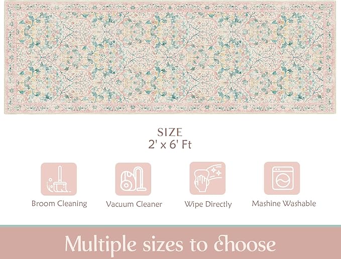 MUJOO Washable Runner Rug Pink, Floral 2x6 Runners - Image 7