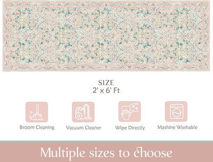 MUJOO Washable Runner Rug Pink, Floral 2x6 Runners - Image 7