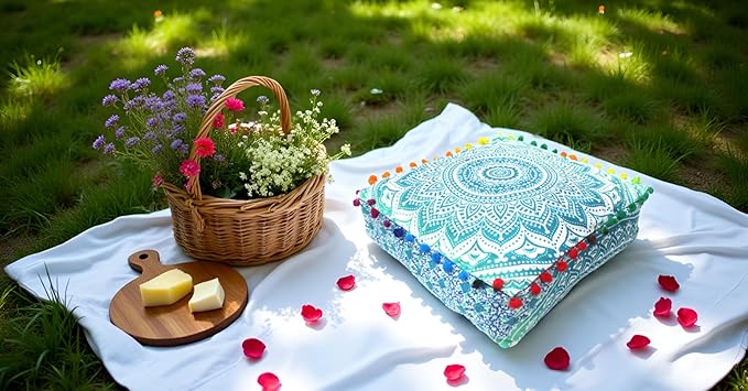 CRAFT KALA Green Ombre Large Hippie Mandala Meditation Floor Ottoman Pillow - Image 2