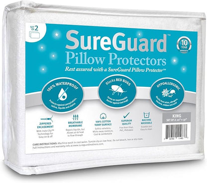 Set of 2 King Size SureGuard Pillow Protectors by SureGuardMattressProtectors