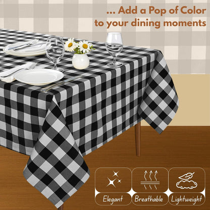 Native Fab Buffalo Check Tablecloth, 100% Cotton, 60x102 Inches, Classic Farmhouse Dining Table Cover, Perfect for Weddings, Halloween, Holiday Gatherings, Indoor Outdoor Décor, Black and White