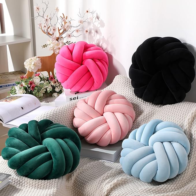 Fumete 2 Pcs 14 Inches Knot Pillow Round Throw Soft Plush Knot Ball Pillow - Image 5
