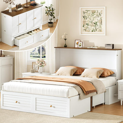 yoobure queen murphy bed with charging station, cabinet, main product view