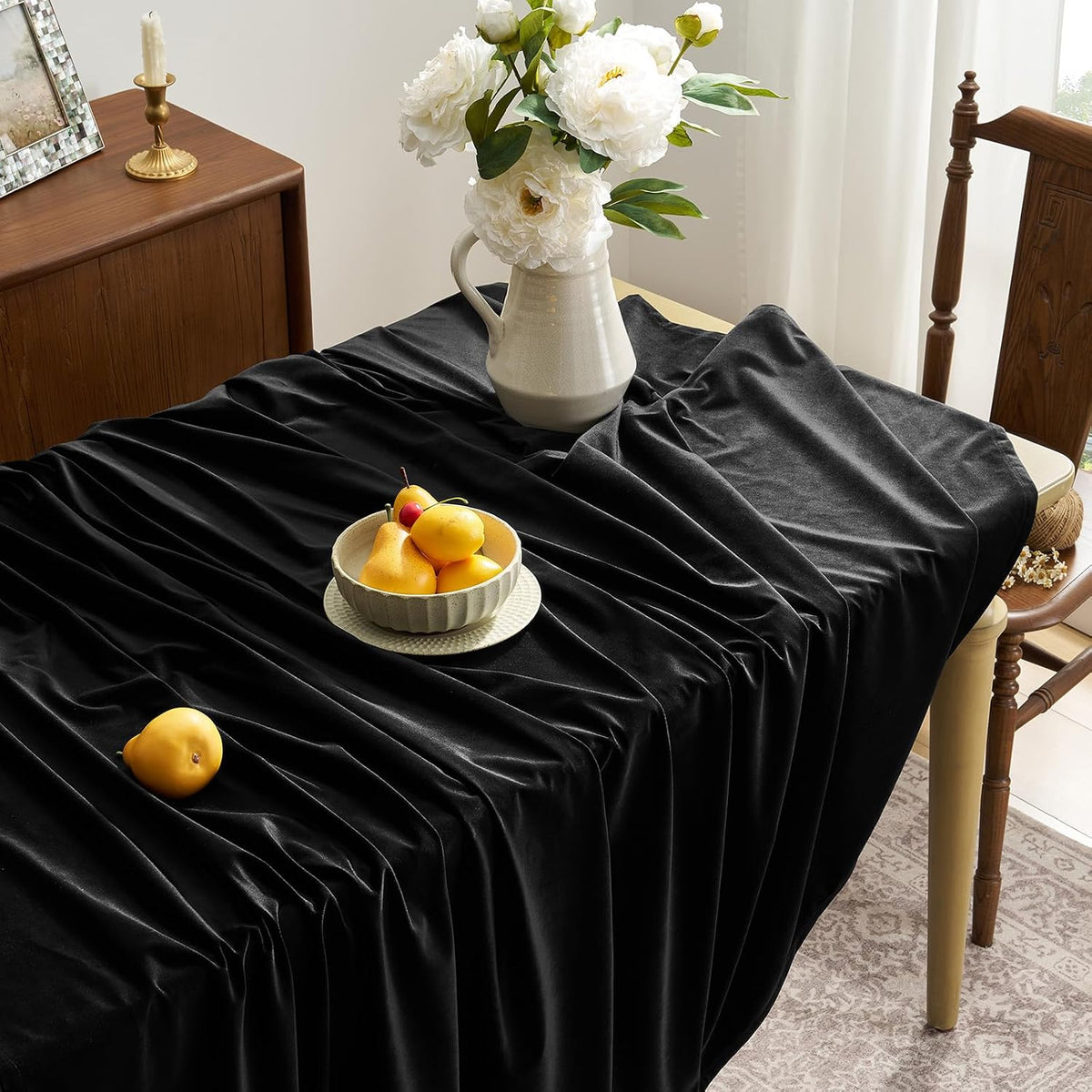 Gothic Black Velvet Tablecloths Rectangular: Halloween Luxury Table Cloth