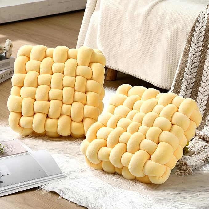Wenqik 2 Pcs Knot Pillows Square Knotted Plush Throws Soft Accent Pillows - Image 4