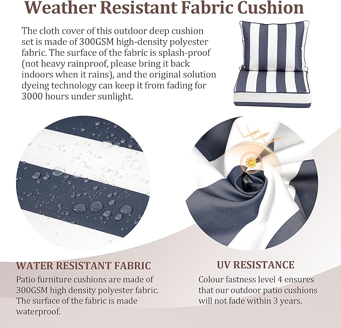 Outdoor Deep Seat Cushions for Patio Furniture Set of 2, Waterproof Outdoor - Image 3