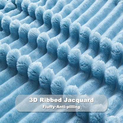 NEWCOSPLAY Super Soft Queen Blanket Blue Premium Silky Flannel Fleece 3D Ribbed - Image 5