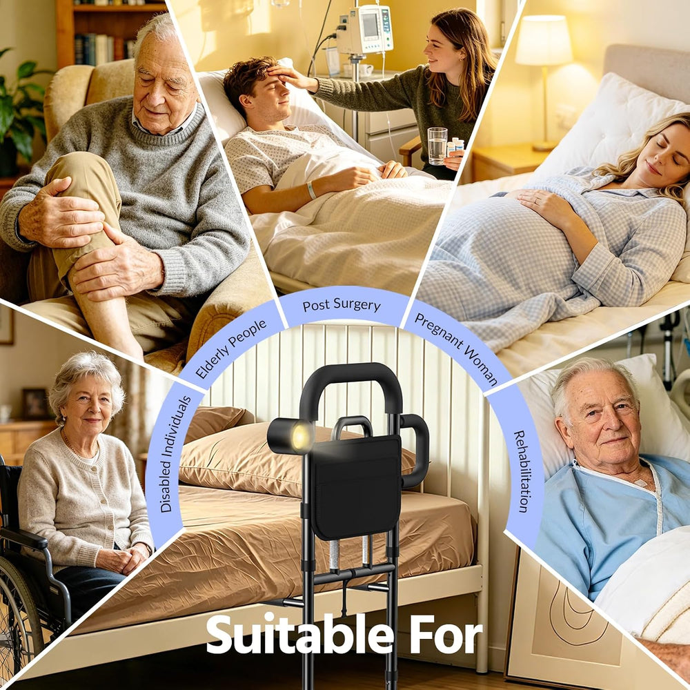 Bed Rails for Elderly Adults Safety with Remote Control Light - Height Adjust...