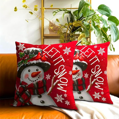 Xmas Pillow Covers 20x20 Inch 2 Packs Christma Snowman Snowflake Decorative Red - Image 7