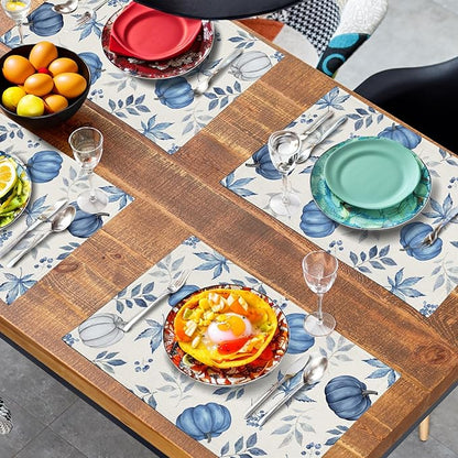 Blue Pumpkin Maple Leaves Fall Placemats Set of 4 Autumn Thanksgiving Harvest - Image 7