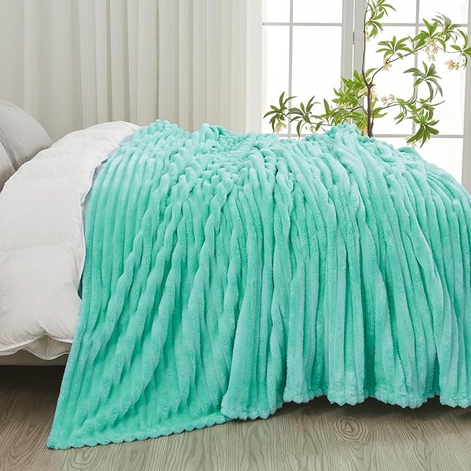 NEWCOSPLAY Super Soft King Blanket Aqua Premium Silky Flannel Fleece 3D Ribbed - Image 4