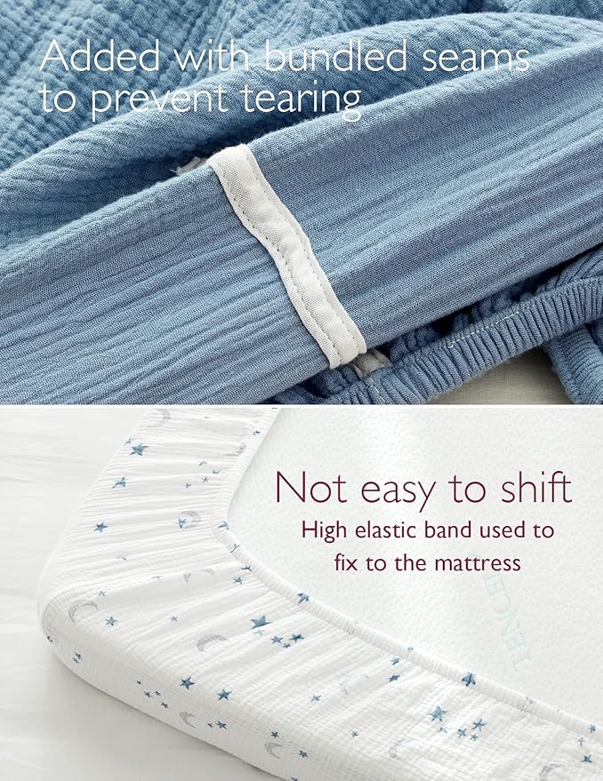 Momcozy Muslin Standard Fitted Crib Sheets, 2 Pack Soft Breathable Natural - Image 4