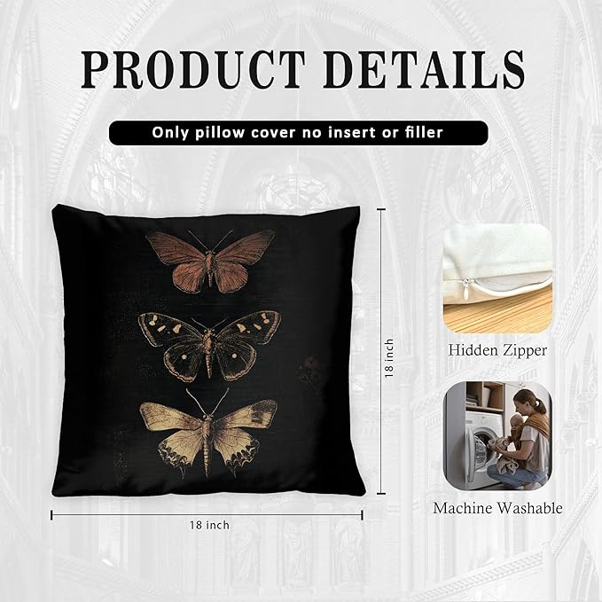 Vintage Victorian Gothic Butterfly Pillow Covers 18x18 Set of 2, Butterfly Room - Image 7
