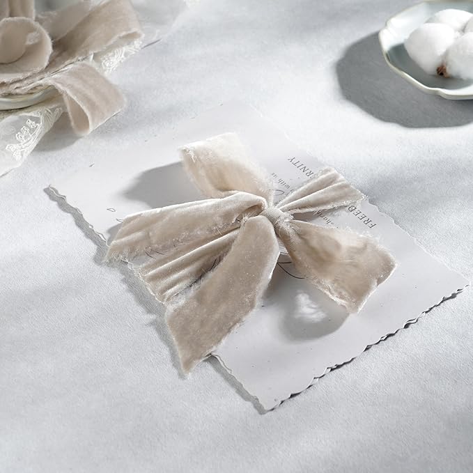 Taupe Velvet Ribbon 1.5 Inch Frayed Silk Velvet Ribbon Rustic Christmas Velvet - Image 5