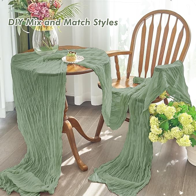 IVAPUPU 4 Pcs Cheesecloth Table Runner - 10ft Sage Green Boho Gauze Cheese - Image 4