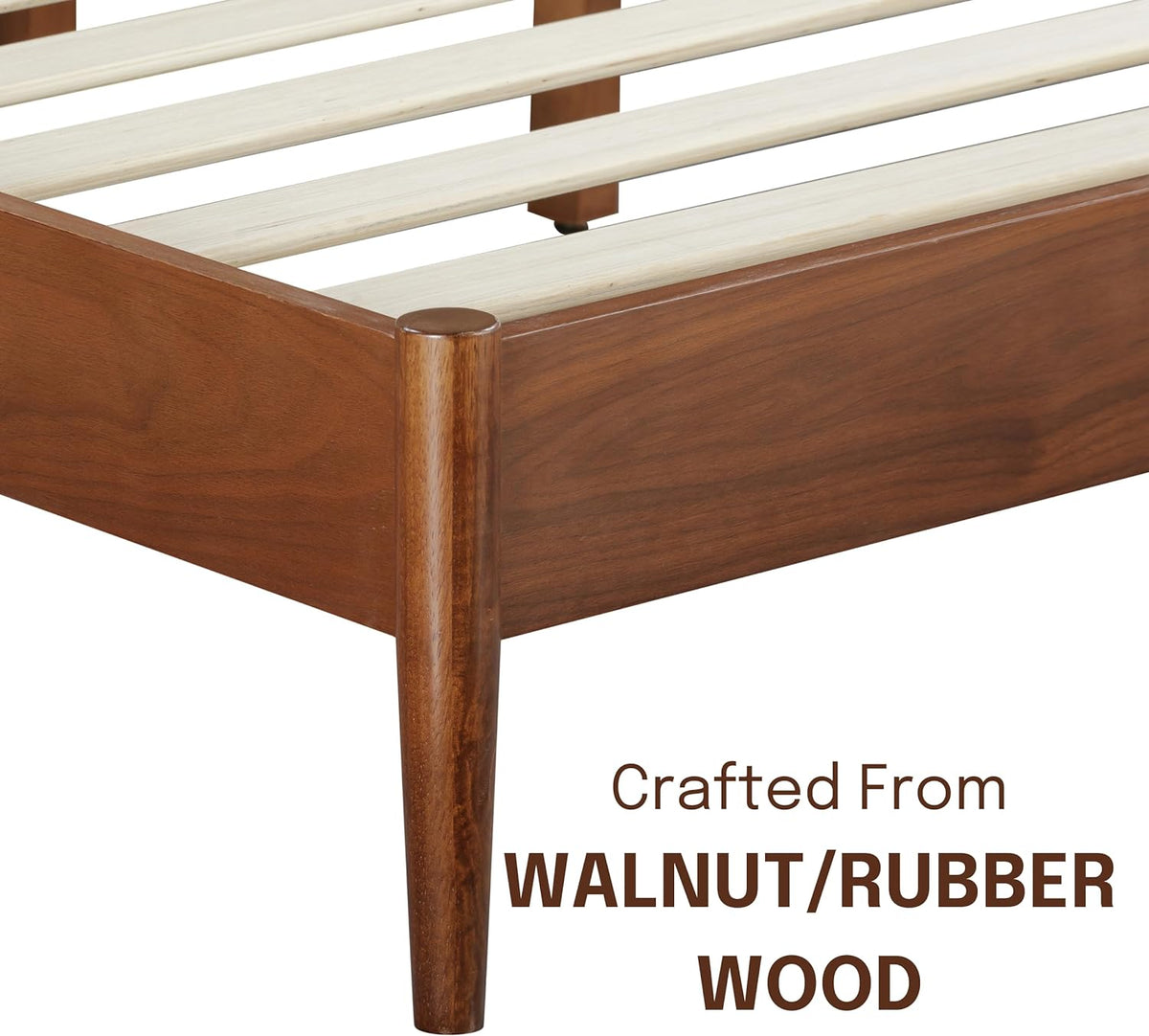 ntc lupin wooden bed frame with headboard, crafted, side view