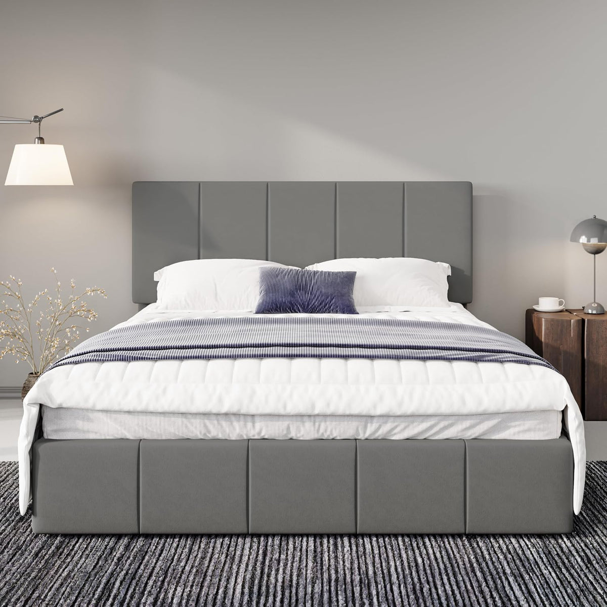 allewie full size dutch velvet upholstered platform bed on a desk or shelf