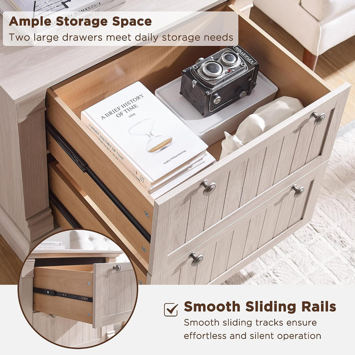 t4tream 30" farmhouse nightstand with charging station, white, side view