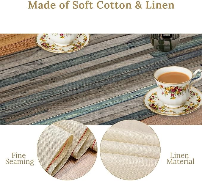 Rustic Table Runner Blue Grey Grunge Wood Planks Barn House Door Nails Country - Image 5