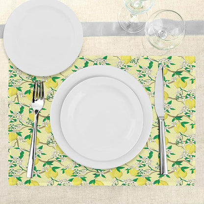Ambesonne Lemons Place Mats Set of 4, Blooming Lemon Flowers on Tree Branches - Image 3
