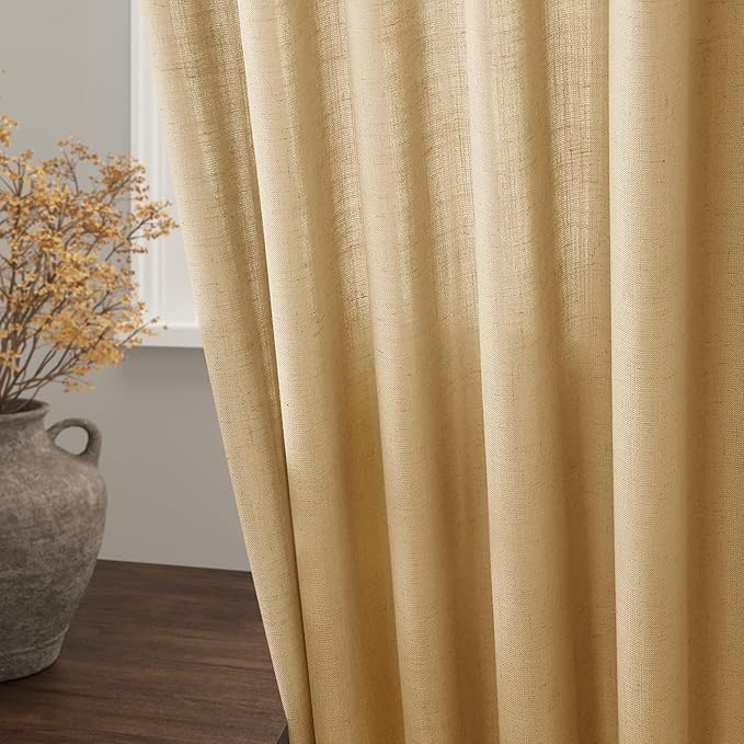 Extra Long Gold Yellow Linen Curtains 120 Inch - Image 4