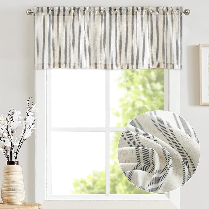 jinchan Striped Valance Farmhouse Window Treatment Linen Textured Drapes - Image 2