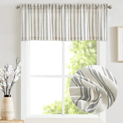 jinchan Striped Valance Farmhouse Window Treatment Linen Textured Drapes - Image 2